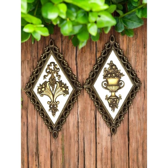 Vintage Homco Wall Plaques Ornate Diamond Shape #7224 & 7225 - Picture 3 of 6